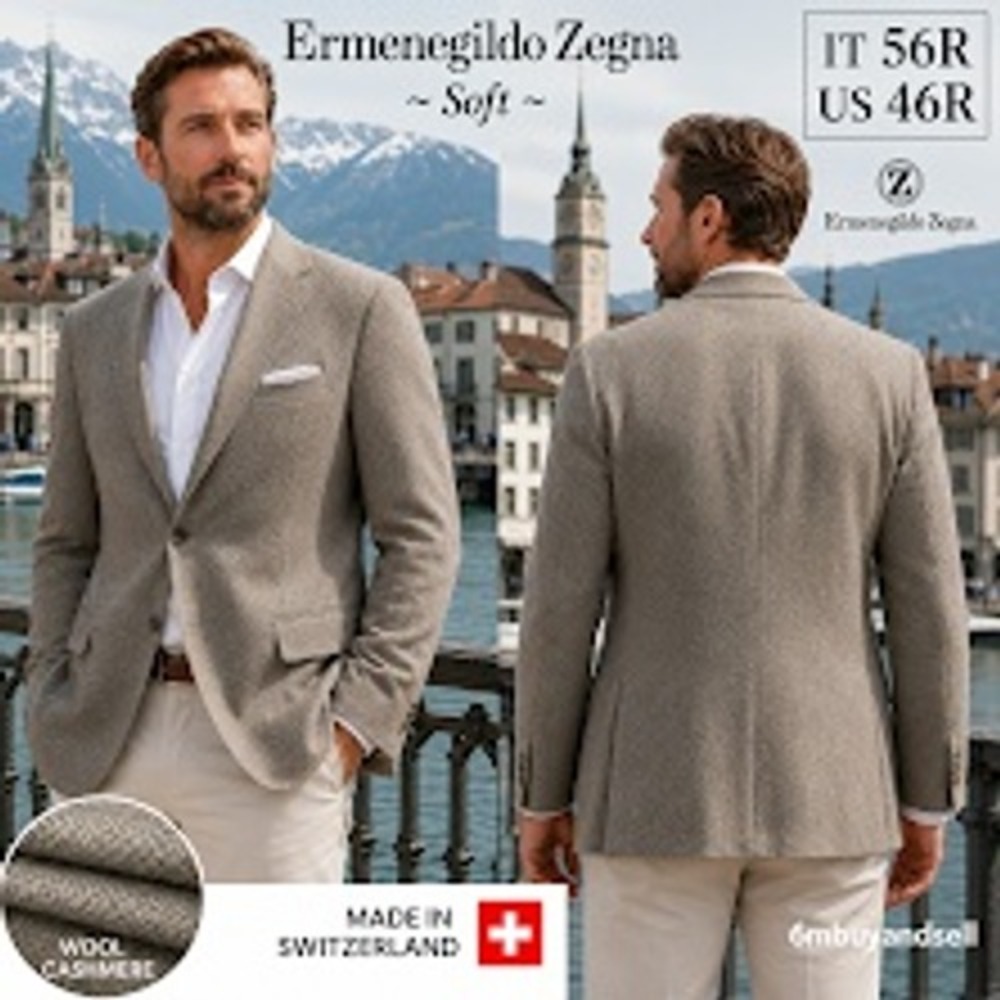 Ermenegildo Zegna Soft Blazer Mens 46R‎ Wool Cashmere Tan Sport Coat Switzerland